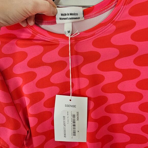 NWT Fensi Ssense Red Pink Wave Wrap Skirt & Short Sleeve Top M - Picture 7 of 8